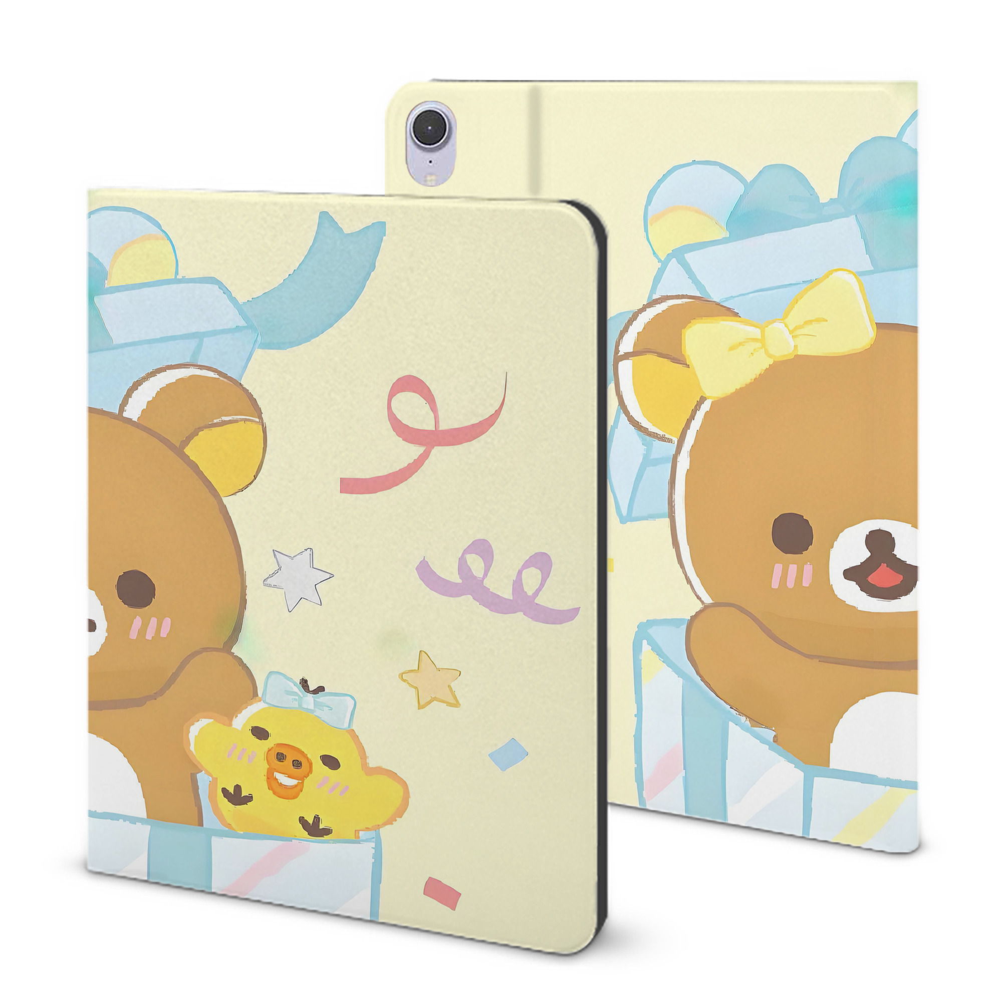 （画像用） リラックマ リラックマ キイロイトリ Rilakkuma Korilakkuma Kiiroitori IPad ケース ブック型 PUレザー TPU 耐衝撃 軽量 薄型 ペン収納なし 全面保護 IPad 各モデル対応